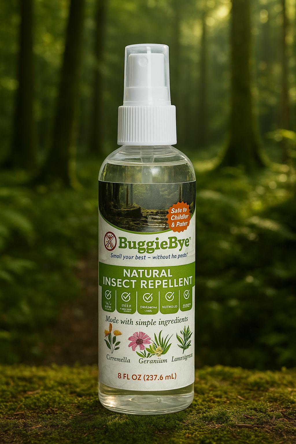 BuggieBye™ 3.4oz Mosquito Repellent Spray – DEET-Free, Citronella-Free, Plant-Based Formula – TSA-Approved & Safe for Kids and Pets
